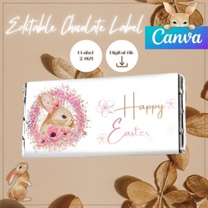 Editable Easter Chocolate Bar Wrapper | Bunny Candy Label | Printable Chocolate Label for Easter Gifts | Digital Download