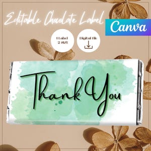 Watercolor Thank You Chocolate Wrapper: Editable Canva Template (Digital Download)