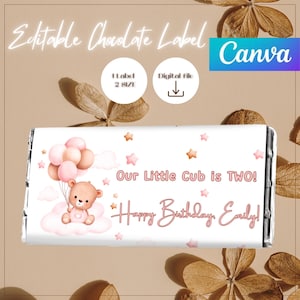 Editable Chocolate Bar Wrapper, Girl Birthday Canva Template, Personalized Candy Label, Kids Party Favor