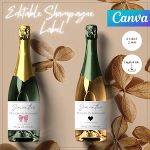 Personalisierte Brautjungfer Champagner Etikett - Name & Text | Bearbeitbare Canva Vorlage | Brautjungfer Vorschlag Geschenk