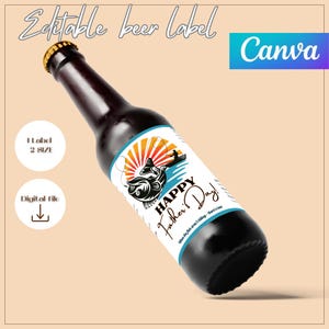 Editable Father&#39;s Day Beer Label, Custom Canva Template, Fisherman Aesthetic Dad Gift, Personalized Beer Bottle Sticker, Digital Download