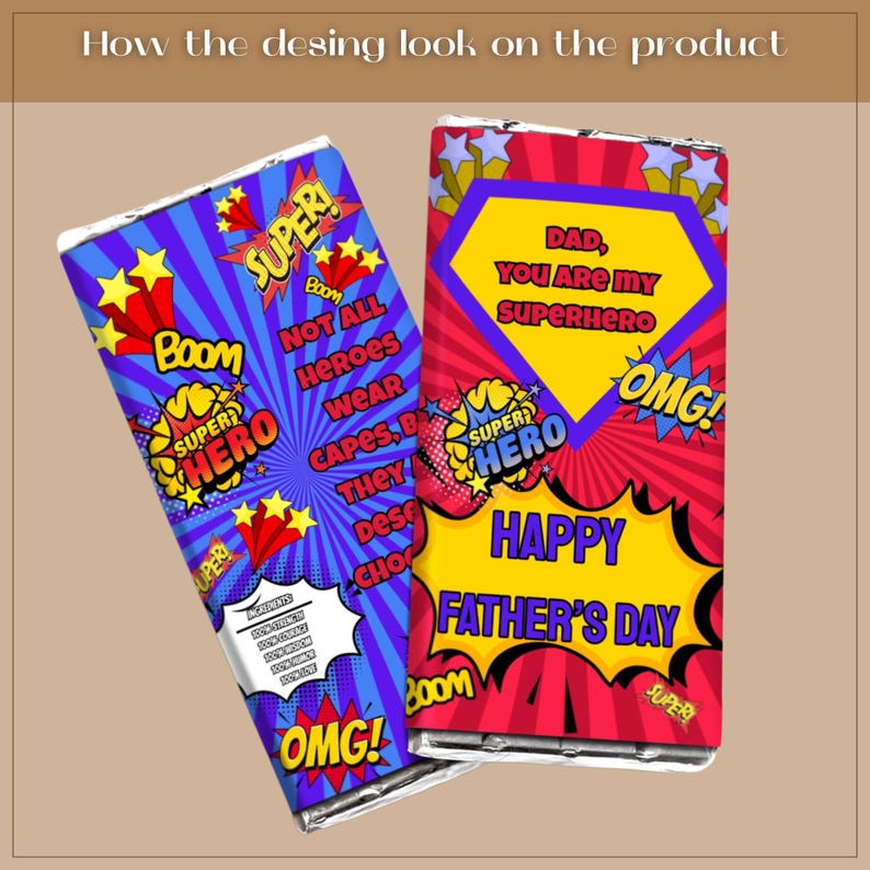 Superhero Father's Day Chocolate Wrapper: Editable Candy Bar Label ...
