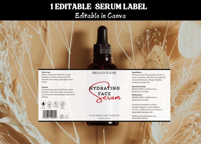 Editable Face Serum Label Template | DIY Skincare Product Sticker ...