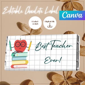 Editable Chocolate Wrap For Teacher, Best Teacher Ever, Teacher Appreciation Gift, Canva Chocolate Bar Wrapper