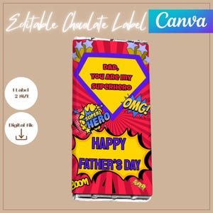 Superhero Father's Day Chocolate Wrapper: Editable Candy Bar Label (Digital Download)