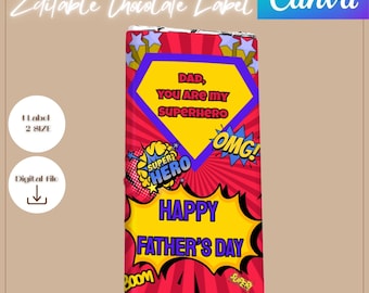 Superhero Father's Day Chocolate Wrapper: Editable Candy Bar Label (Digital Download)