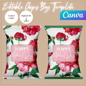 Mother’s Day Chip Bag Template | Editable Floral Party Favor | DIY Printable Snack Bag | Instant Download