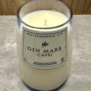 Rare Handmade Sparkling Negroni “Sip on Gin and Juice” Coco Soy Candle in a Repurposed Gin Mare Capri Bottle