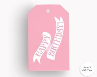 Birthday Girls Pink Happy Birthday Banner Gift Tag Set: Equestrian Horse and Pony-Themed Birthday Gift Wrap Hang Tags, BG