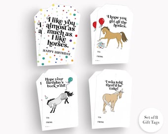 Party Ponies Gift Tag Set: Funny Equestrian Horse and Pony-Themed Birthday Gift Wrap Hang Tags, PP, CSX, PPX