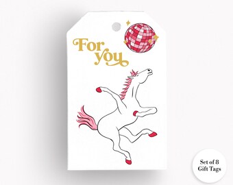 Disco Ponies Gift Tag Set: Pink Pony and Horse Equestrian-Themed All Occasion Gift Wrap Hang Tags, DP