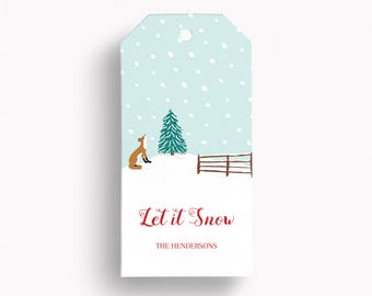 Custom Winter Wonderland Pensive Fox Equestrian Holiday Gift Tag Set: Personalized Christmas Horse-Themed Fox Hunting Tags WW XM CSX