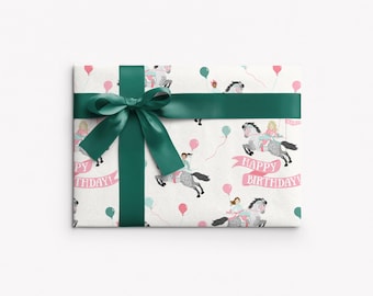 Birthday Girls Wrapping Paper: Equestrian Pony and Horse-Themed Birthday Gift Wrap Sheets and Sets, BG