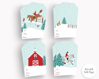 Equestrian Holiday Gift Tag Set: Gift Wrap Hang Tags, Christmas Horse Gift Tags, Fox Hunting Gifts for Horse Lovers, WW XM CSX