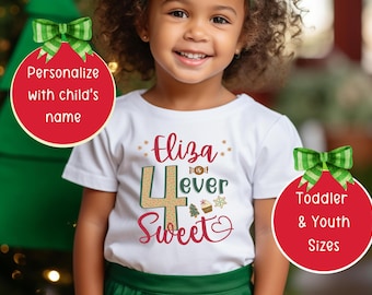 Custom Kids Birthday Christmas Shirt; Girls 4th Birthday T-Shirt