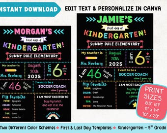 First Day of School Sign: Editable Photo Prop, Pink or Green (Digital Download)