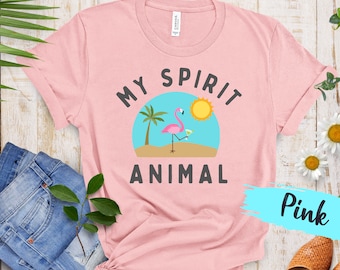 Flamingo with a Cocktail T-Shirt, Flamingo Shirt for Women, Summer Tee