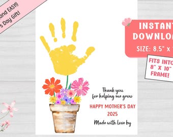 Mother's Day Handprint Bouquet Craft: Personalized Kid's Gift (PDF & JPEG)