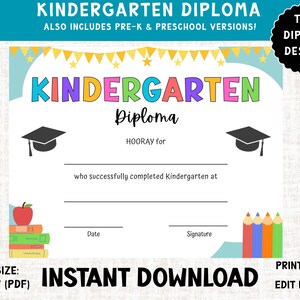 Bearbeitbares Kindergartendiplom, druckbare Urkunde für Vorschul- und Vorschulkinder