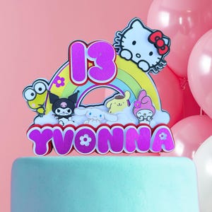 Pink Kitty Hello and Friends - 3D Personalized Cake Topper - Name and Age custom cake topper
