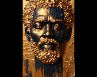 Afrofuturism Art Poster: Bronze, Gold, and Black Man Wall Decor