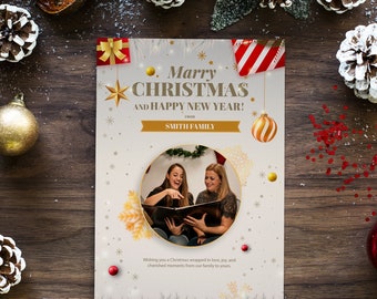 Gepersonaliseerde familie kerstkaart | Aangepast 5x7 digitaal ontwerp | Feestelijke groeten