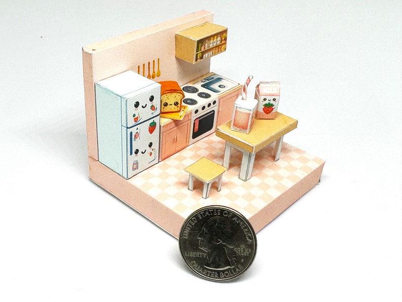 Strawberry Milk Kitchen. Papercraft Diorama Printable Etsy