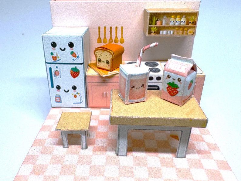 Strawberry Milk Kitchen. Papercraft Diorama Printable Etsy
