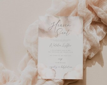 Heaven Sent Baby Shower Invitation: Editable Heaven Sent Baby Shower Invitation, Cloud Baby Shower Invitation Theme (Digital and Printable)