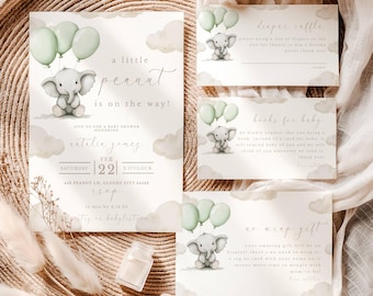 Elephant Baby Shower Invitation Set: Little Peanut Theme (Printable & Digital)