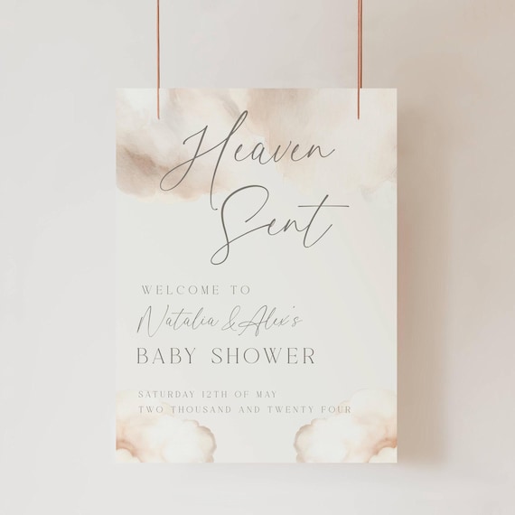 Heaven Sent Baby Shower Welcome Sign: Cloud Theme (18x24 in)