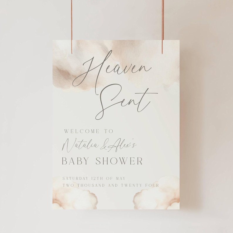 Heaven Sent Baby Shower Welcome Sign: Cloud Theme (18x24 in) image 1