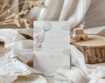 Elephant Baby Shower Invitation | Editable Blue Little Peanut Theme (Printable & Digital)