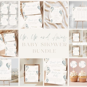 Pacchetto Baby Shower con Mongolfiera Blu / Pacchetto Baby Shower Blu Modificabile Up & Away