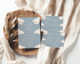 Blue Cloud Baby Shower Invitation Set | Editable Modern Blue Cloud Baby Shower Invitation Suite | Cloud Baby Shower Evite Set