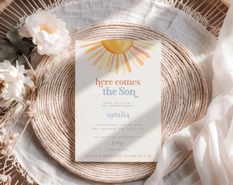 Here Comes the Son Baby Shower Invitation: Watercolor Sun (Printable & Digital)