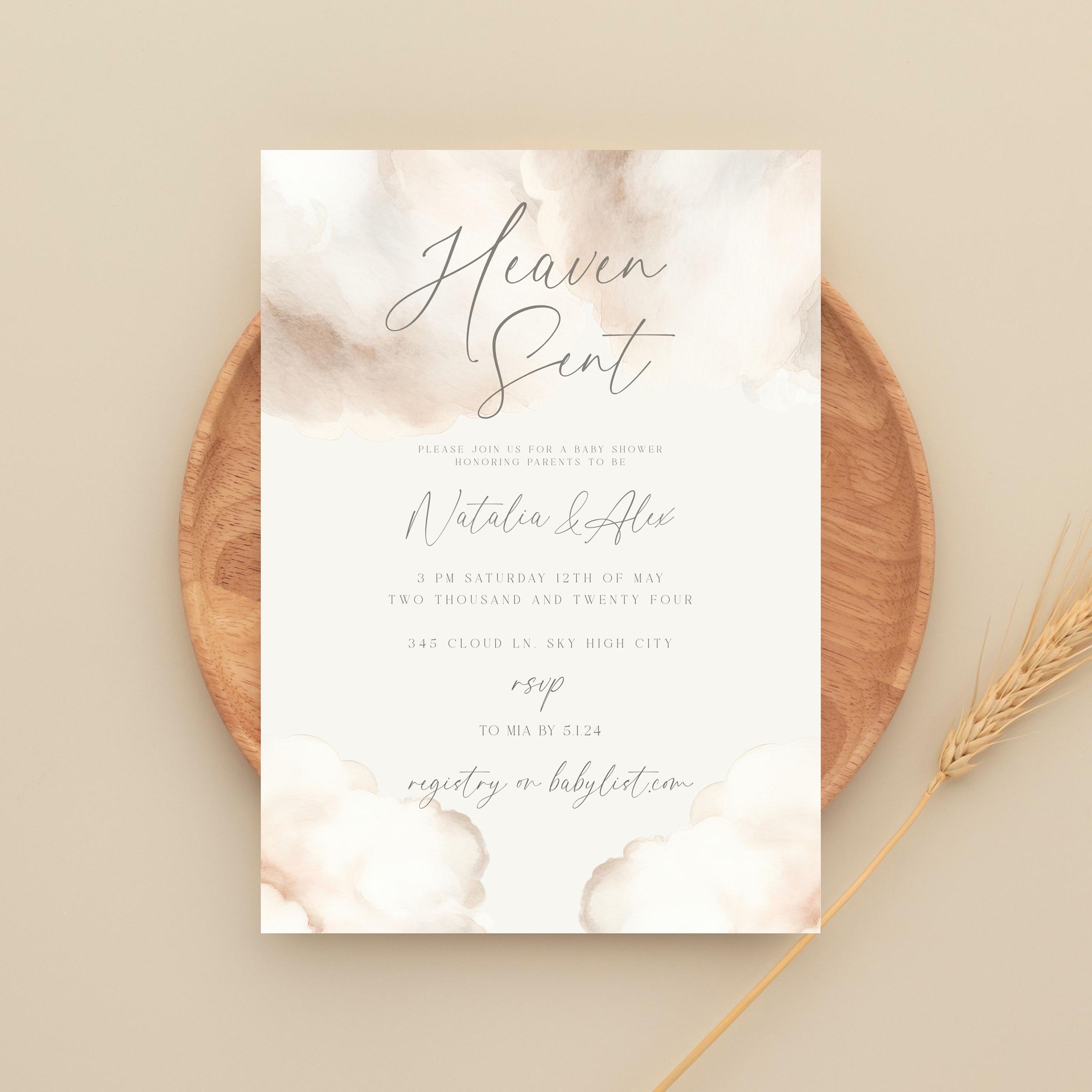 Heaven Sent Baby Shower Invitation | A Piece of Heaven Baby Shower ...