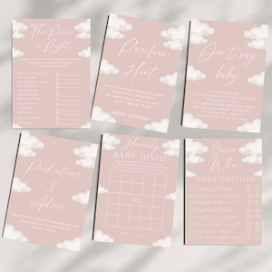 Pacchetto giochi Heavenly Baby Shower / Rosa A Little Piece of Heaven Giochi Baby Shower / Stampabile e digitale Heaven Shower