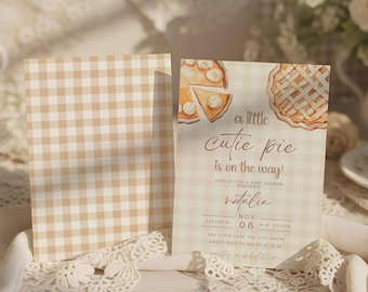Cutie Pie Baby Shower Invitation | Editable Cutie Pie Fall Baby Shower Invitation Template | Beige and Plaid Cutie Pie (Digital & Printable)