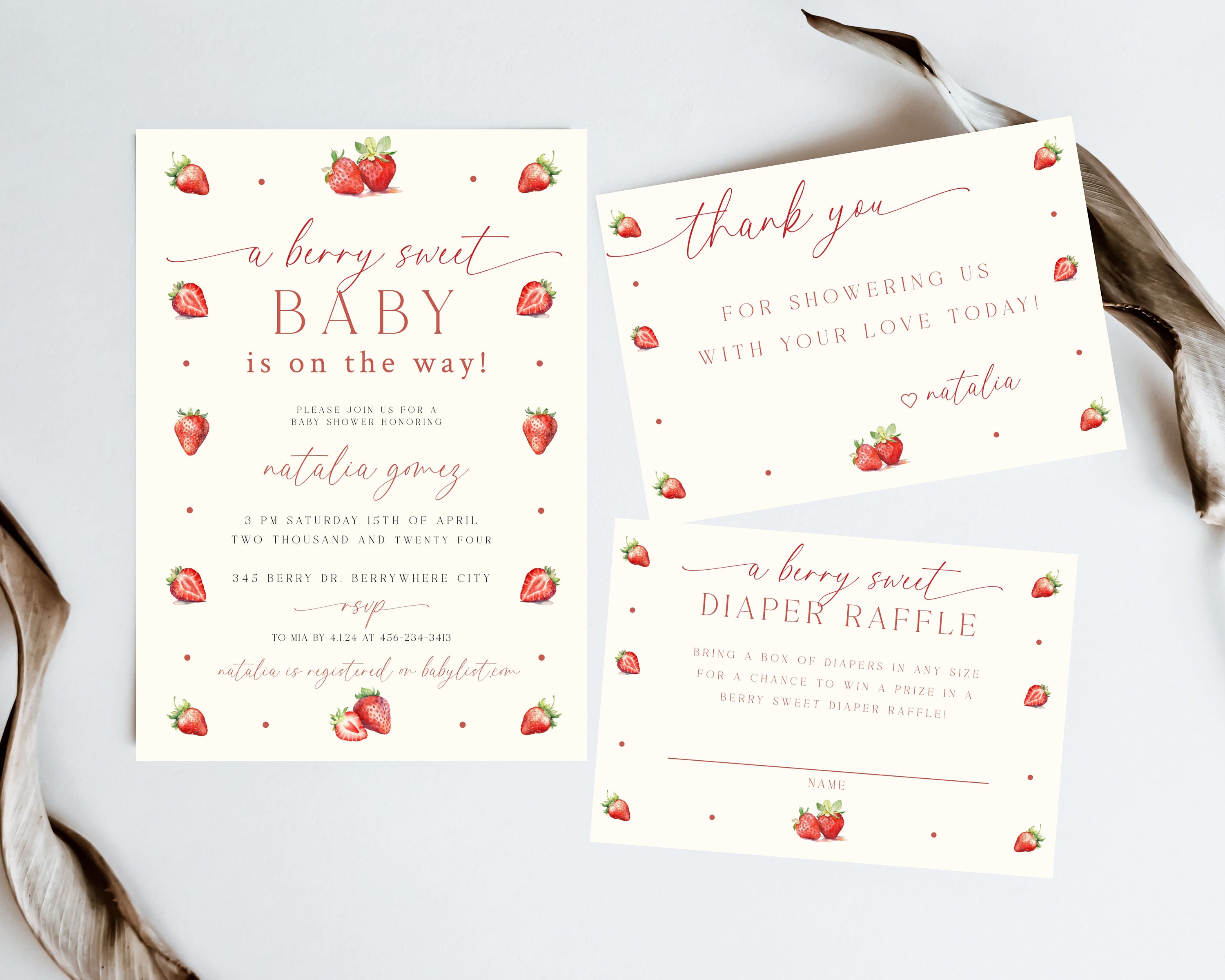 Editable Berry Sweet Baby Shower Invitation Set Berry Sweet Baby on the ...