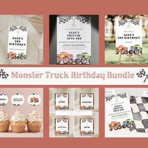 Monster Truck Birthday Bundle | Editable Monster Truck Birthday Party Invite | Printable & Digital Monster Truck Jam 3rd Birthday Theme