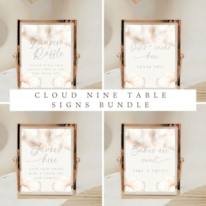 Editable Cloud Nine Baby Shower Table Sign Bundle  | We&#39;re on Cloud Nine Baby Shower Table Signs | Printable and Digital Cloud Table Signs