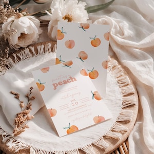 Sweet as a Peach Baby Shower Invitation | Editable Sweet Little Peach is on the Way Baby Shower Invite | Printable & Digital Peach Invite