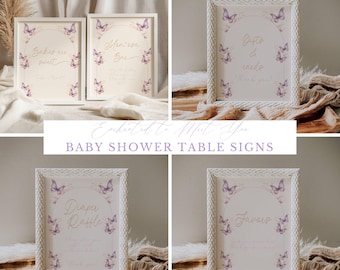 Letreros de mariposas para baby shower: Letreros editables para baby shower (imprimibles y digitales)