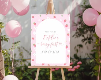 Berry First Birthday Welcome Sign: Strawberry Theme (Digital & Printable)