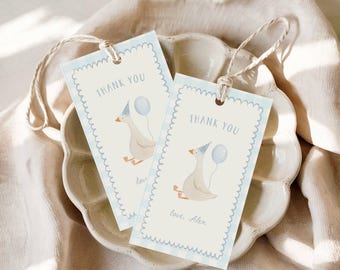 One Silly Goose First Birthday Favor Tag: Editable Blue One Silly Goose Thank You Tag Template | He’s One Silly Goose 1st Birthday Favor Tag