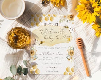 Baby Bee Gender Reveal Invitation | Editable What Will Baby Bee Evite | Digital and Printable What Will Baby Bee Invitation