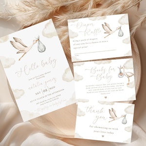 Gender Neutral Stork Baby Shower Invitation Set | Editable Special Delivery Stork Baby Shower Evite | Printable & Digital Stork Baby Shower