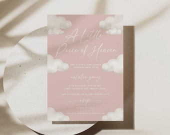 Cloud Baby Shower Invitation: Pink Little Piece of Heaven Baby Shower Theme (Digital)
