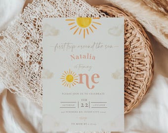 First Trip Around the Sun Birthday Invitation: Editable 1st Trip Around the Sun First Birthday Invite | Sun 1st Birthday Invite (Digital)